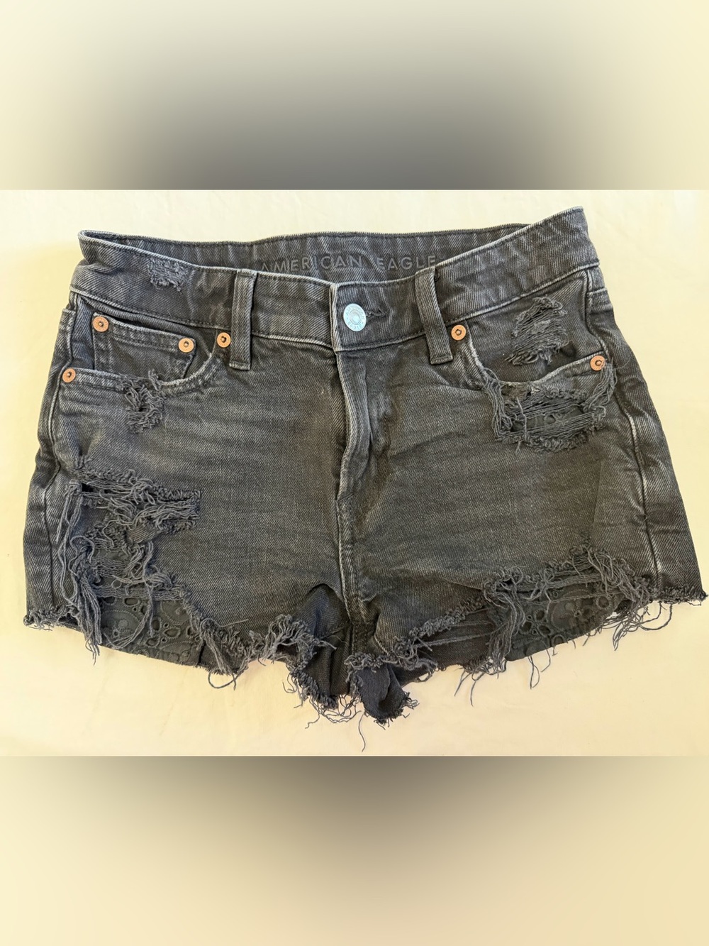 American Eagle Outfitters Black Distressed Cutoff Jean Shorts